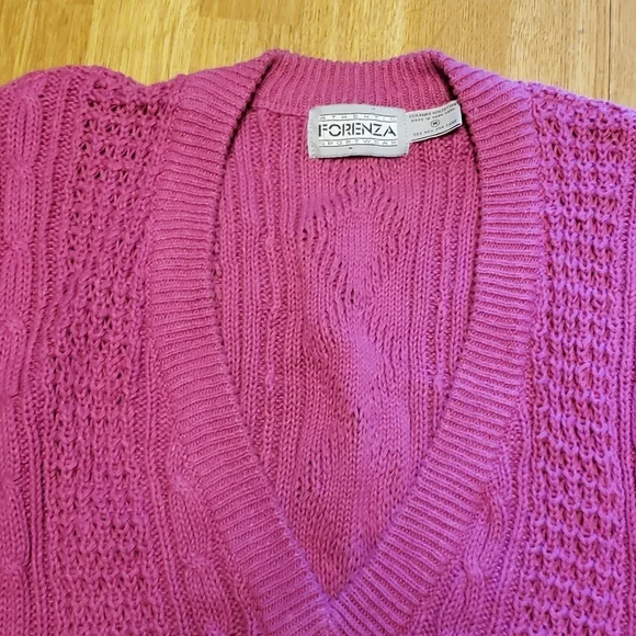 VTG Forenza 80s/90s v-neck cable knit sweater vest pink size medium - Picture 3 of 5